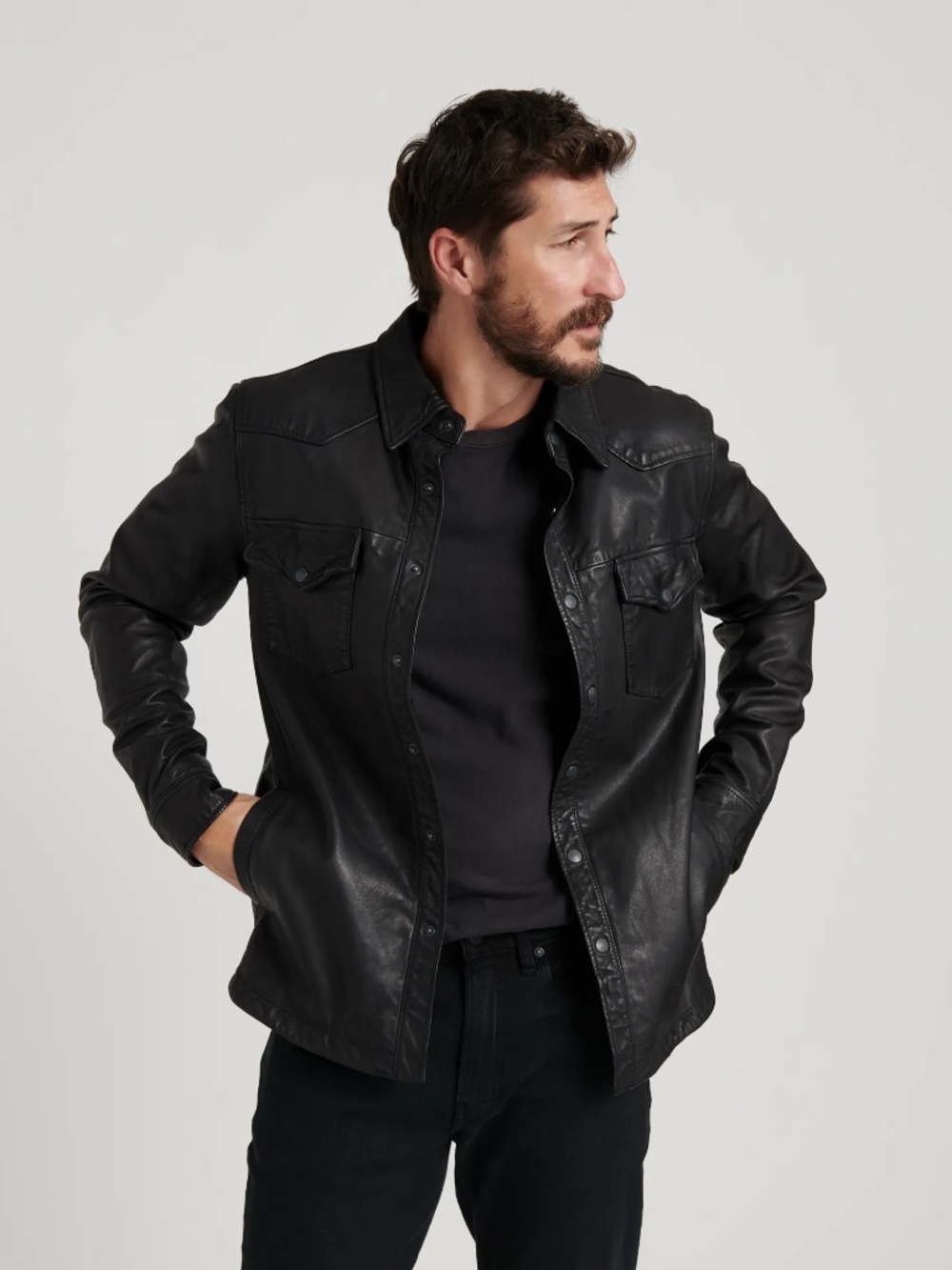 Lucky Brand Leather Western Shirt Jacket